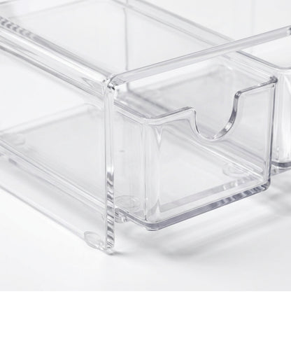 Boont Clear Acrylic Bridge Shelf Organizer with 2 Open Sliding Bins - Detail view